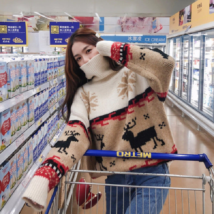 Jersey navideño de cuello alto para mujer