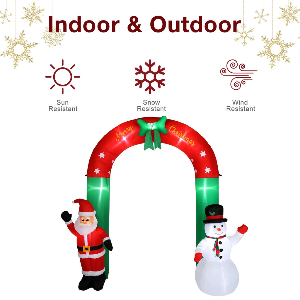 Arco Inflable Navideño con Papá Noel y Muñeco de Nieve