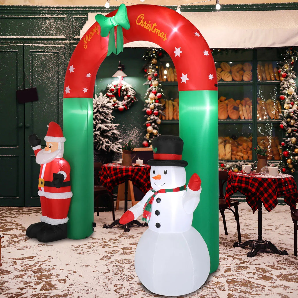 Arco Inflable Navideño con Papá Noel y Muñeco de Nieve